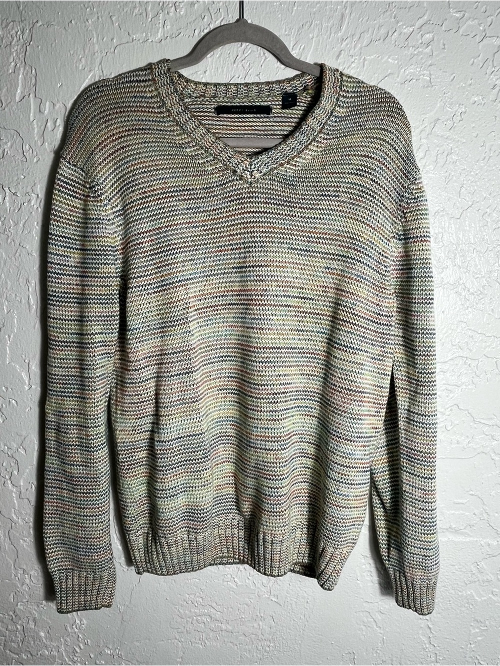 Perry‎ Ellis Multicolor Space Dye Cotton Knit Sweater Size Medium